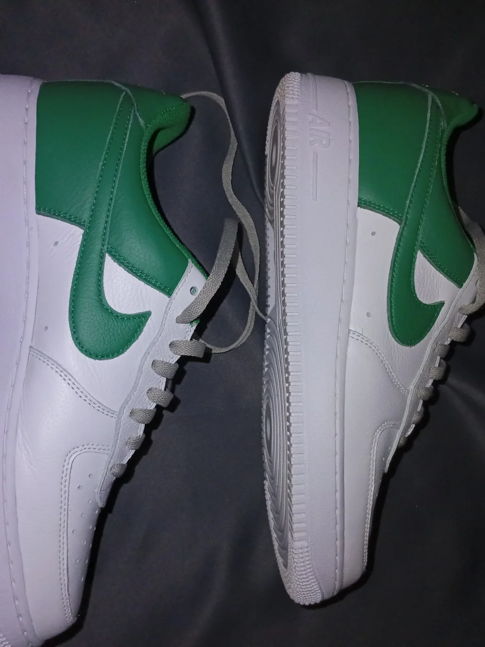 Nike White Sneakers with Green Swoosh and Heel